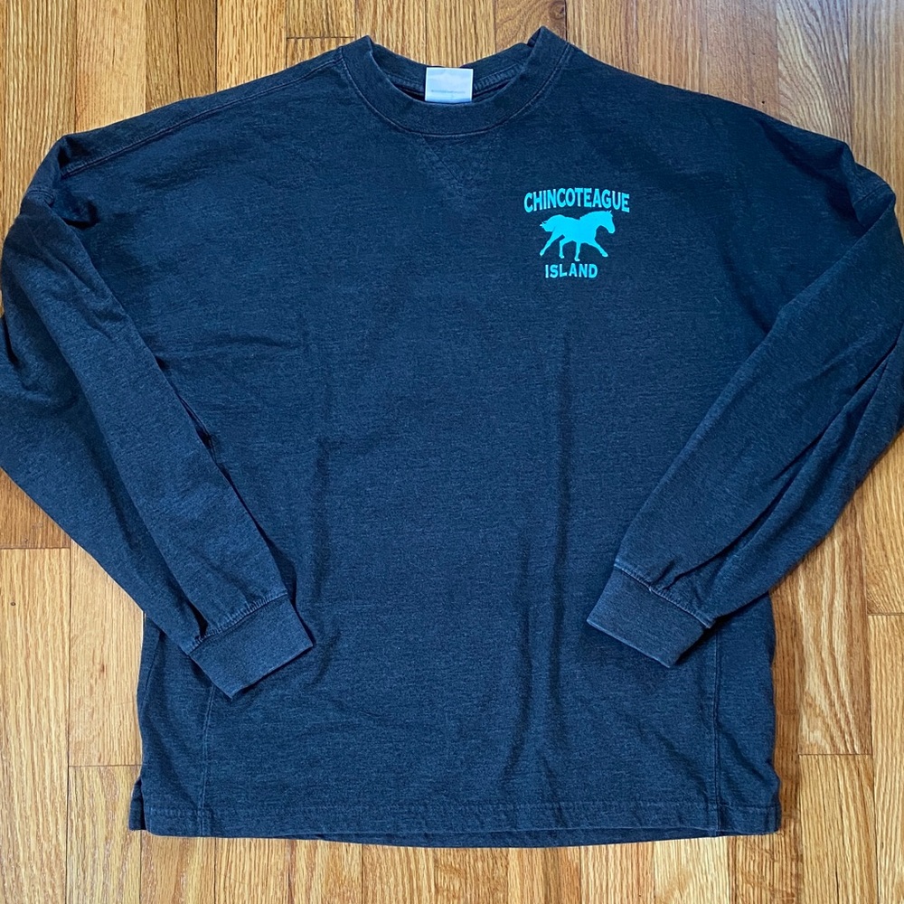 Chincoteague Island, Virginia Teal and Grey Jersey Style Long Sleeve Tee